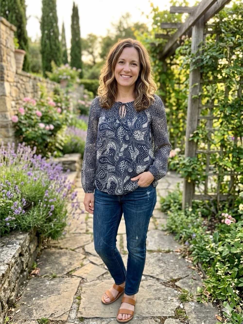 Gap Zen Ink Navy Paisley Floral Peasant Blouse